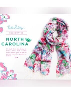 Lilly Pulitzer North Carolina NC Murfee Scarf Silk Cashmere EUC